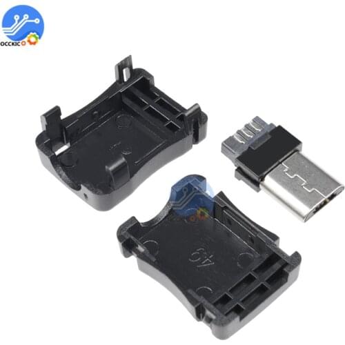 High Quality 10pcs 5 Pin T Port Male Micro USB Plug Socket Contor + Plastic Cover for DIY Wholesale
