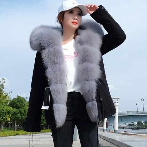2020 Winter Jacket Women Real Fur Coat natural fox Fur Collar faux liner army green Parka new fashion christmas clothes