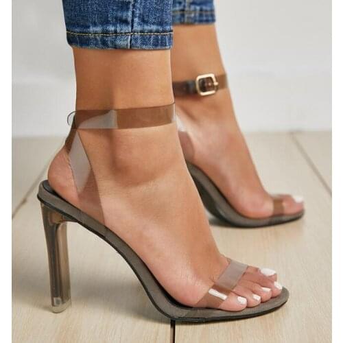 Carpaton Newewest PVC Patchwork High Heel Shoes Woman 2019 Summer Open Toe Ankle Strap Thick Heels Sandal Transparent Sexy Shoes