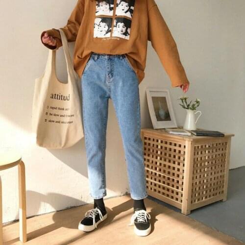 2020 New Fashion Autumn Winter Women Korean Casual Denim Jeans Straight Pants Trousers Loose Fit and Large Size Can Wear 100Kg