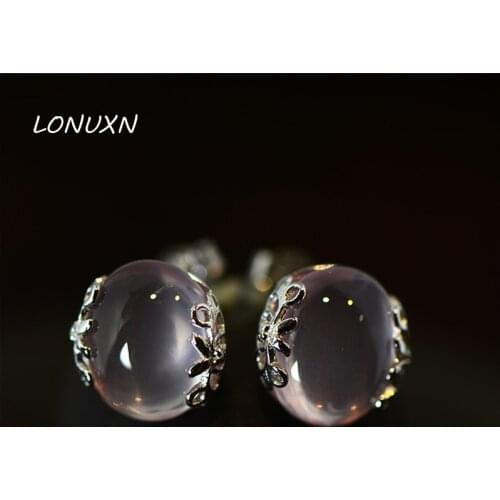 925 Sterling Silver Semi-precious stones Natural QUARTZ Pink earrings Women jewelry Retro court style girlfriend birthday gift