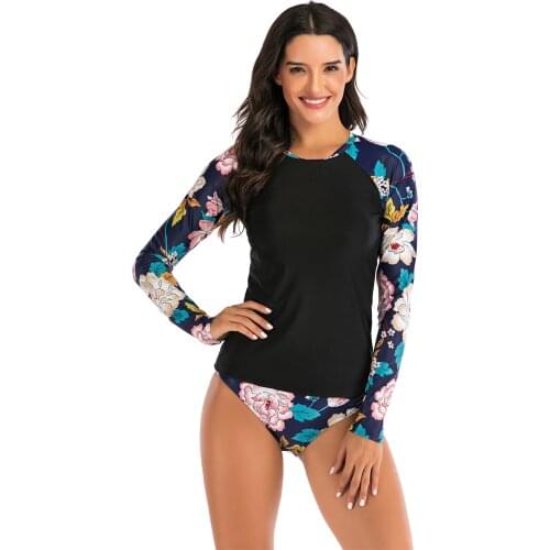 Womens Long Sleeve Rashguard Two Pieces Quick-dry Surfing Suit Top Hiking Shirts Rash Guard UV Protect Swimsuit Bathing Suit