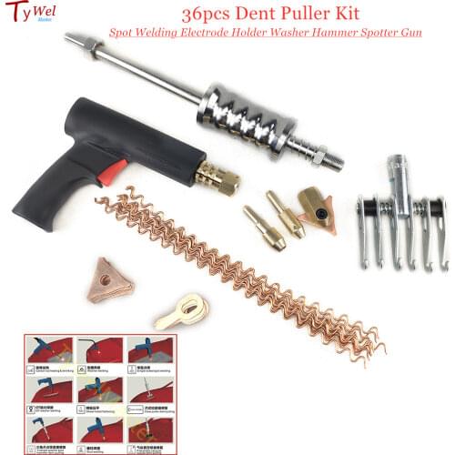 Dent Puller Kit Spot Welding Electrodes Holder Washer Hammer Spotter Gun 36pcs Car Body Repair Tools