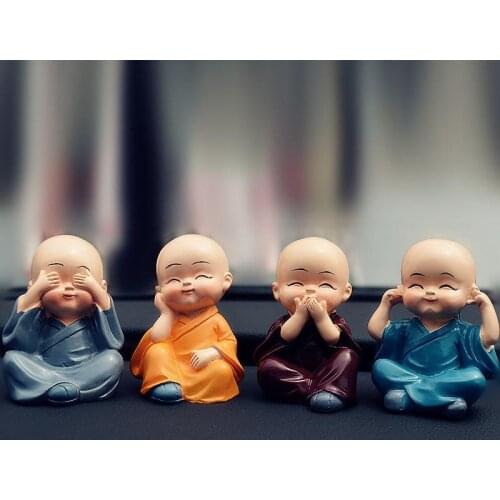 4Pcs Four Little Cute KongFu Monk Car Interior Display Decoration Car Seat Home Lovely Decor Dolls