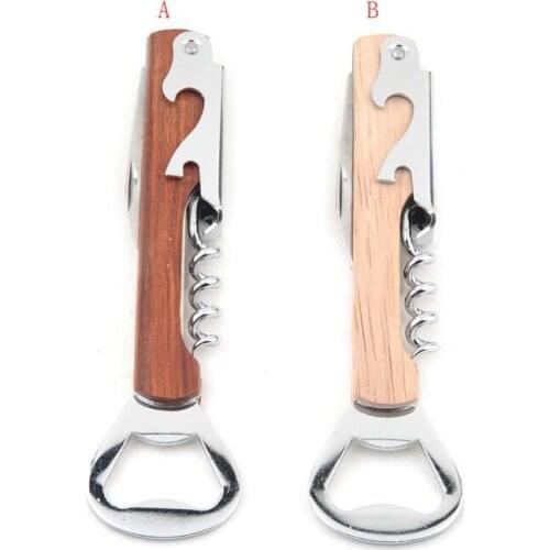 50pcs Wood Handle Stainless Steel Hand-Held Deluxe Bottle Opener Corkscrew Double Hinge Waiters Wine Bottle Opener SN443