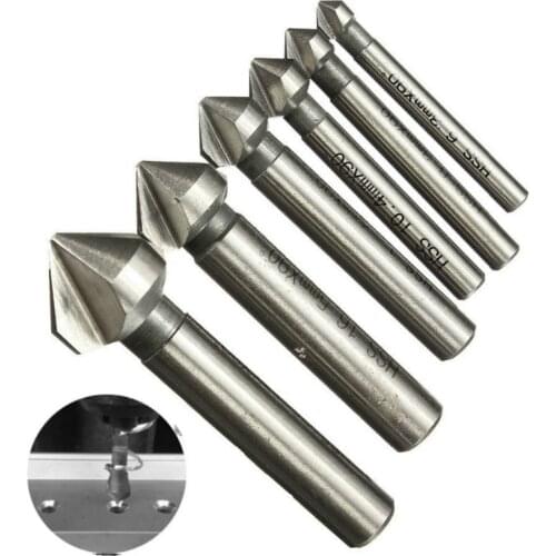 6pcs 3 Flute 90 Degree HSS Metals Titanium Three Edge Chamfer Chamfering Drill Bit Set Countersink Drilling Mill Drill