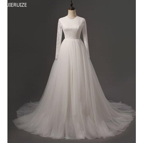 JIERUIZE White Vintage Lace Long Sleeves Wedding Dresses Sheer Back Bridal Gowns vestido de noiva trouwjurk