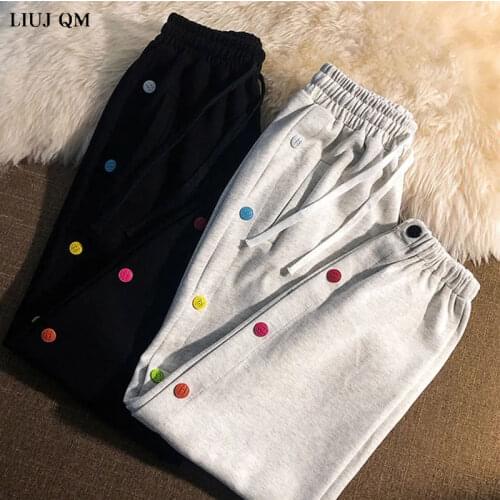 Harajuku Rainbow Button-breasted Elastic Waist Guard Pants Women 2021 Summer New Loose Hip-hop Sports Street Guard Pants Women