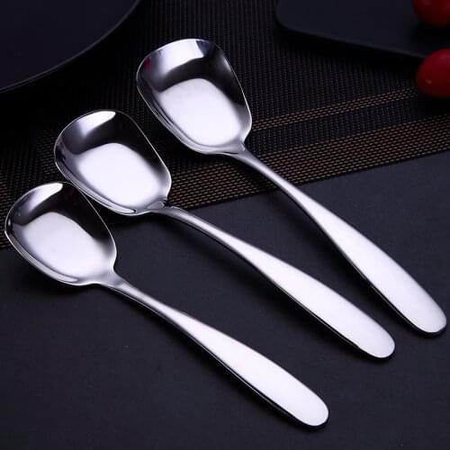Stainless Steel Flat Spoon Salad Cutlery Kid Korean Soup Child Food 3 Size Spoons Kitchen Accessory
