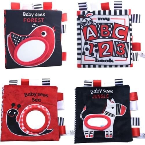Baby Visual Excitement Cloth Book Black White Enlightenment Educational Toy Animal Marine Label Stereo Book for Toddler Xmas Toy