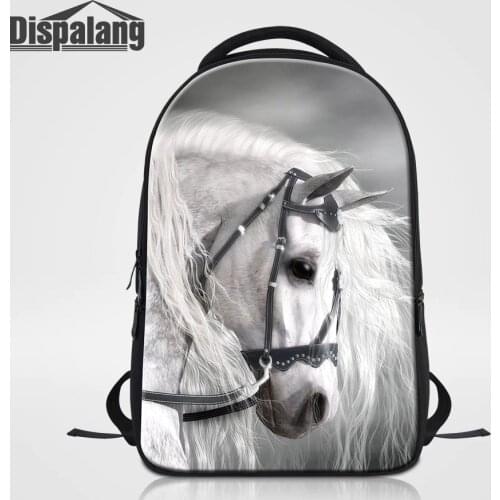 Dispalang Trendy School Bags For Teenage Girls Boys Cute White Horse Laptop Backpacks Animal Rucksack Women Mens Bookbags Rugzak