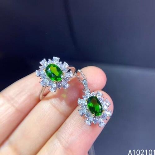 KJJEAXCMY fine Jewelry 925 sterling silver inlaid natural Diopside noble necklace pendant ring set support test Chinese style
