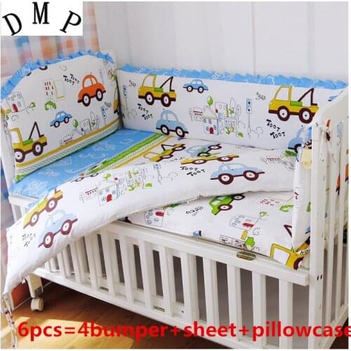 6pcs Crib Baby Bedding Set Cot Set baby nursery Room Decor crib bumpers for cot bed Cotton (4bumpers+sheet+pillow cover)