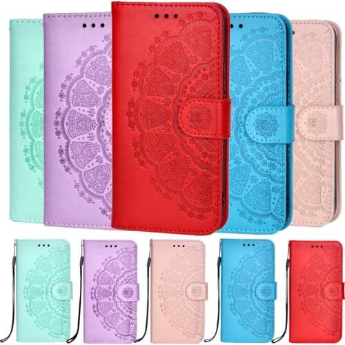 Leather Case for iPhone 12 Pro Mini 11 XS Max XR X SE 2020 7 8 Plus Etui Mandala Emboss Wallet Coque Flip Card Holder Phone Bag