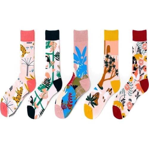 Beautiful women, Birds, tigers, British style, European and American street creative fashion trends in tube socks C67