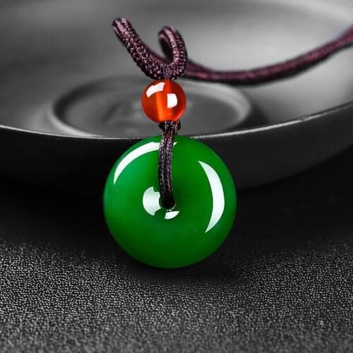 NATURAL GREEN JADE PENDANT HAND CARVED JADE PENDANTS PEACE BUCKLE PENDANTS NECKLACE PEACE SYMBOL FINE JEWELRY