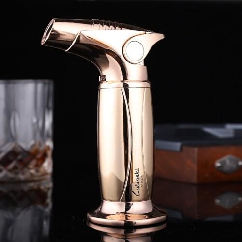 LUBINSKI Butane Cigar Lighter jet flame Gas Single Torch Jet Flame Refillable Smoking Tool Accessories Portable