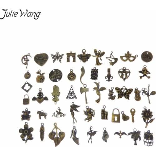 Julie Wang 100g/pack Clearance Antique Bronze Mini Pendant Charm Wholesale Angel Cupid Skull Multi Shape Mixed Send Randomly
