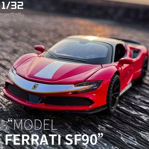 1:32 Ferrari SF90 Alloy Sports Car Model Diecast & Toy Vehicles Metal Car Model Simulation Sound Light Collection Childrens Gift