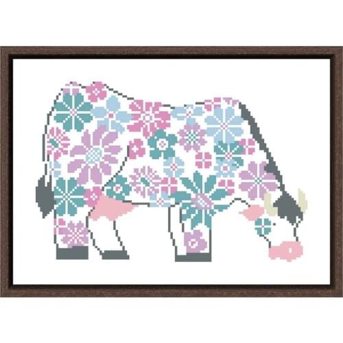 DreampatternCartoon cow cross embroidery kit animal pattern 18ct 14ct 11ct unprint canvas Cross-stitch DIY needlework