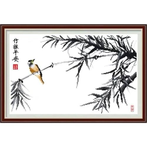 Chinese Bamboo and Birds Stamped Cross Stitch Kit Embroidery needlework set