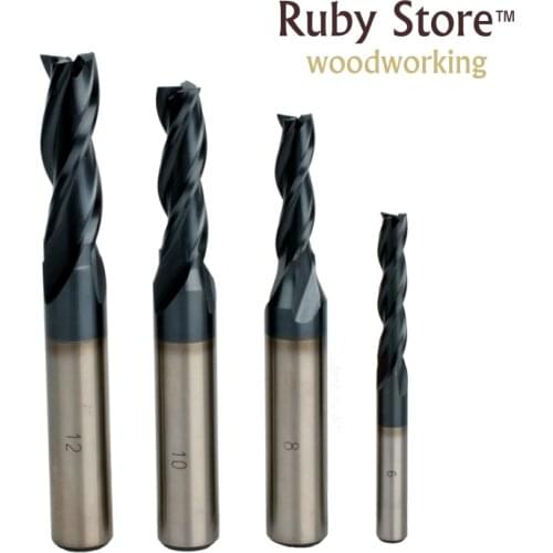 HSS SET of 4PCS, 6,8,10,12mm, Three Flutes Upcut Spiral Router Bit, 1/2 and 1/4 Shank