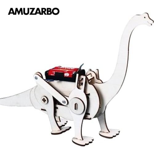 Novel Wooden Assembled Dinosaur Electric Crawling Brachiosaurus DIY Handmade Educational Toys For Children Science Teaching Aids