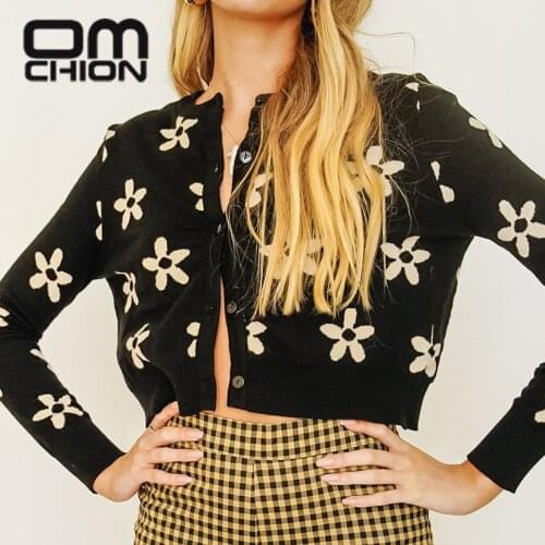 Omchion Casaco Feminino 2021 Korean New O Neck Long Sleeve Flower Embroidery Sweater Coat Women Casual Chic Y2K Knitted Cardigan