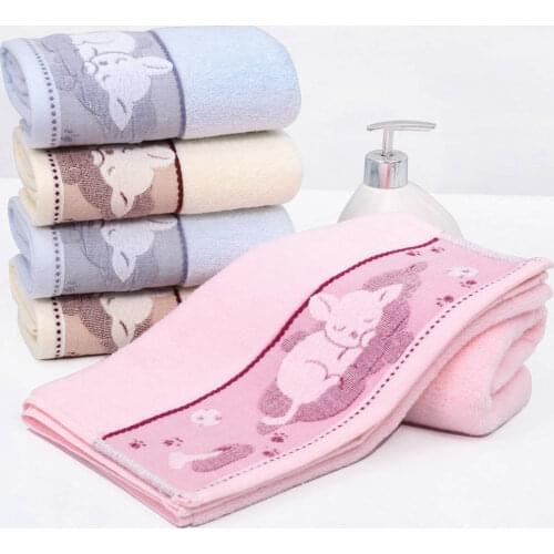 Cusack 1pcs 34 x 75 cm Cartoon Cat Adults Women Hand Hair Face Towel for Children Students 3 Colors Cotton Soft Rectangle