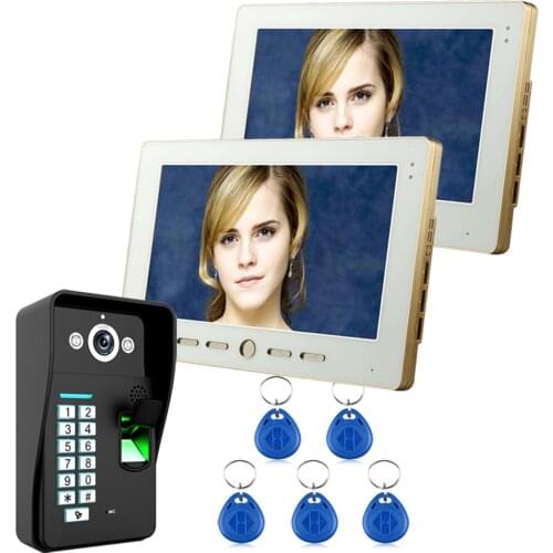 2 Monitor 10" TFT Fingerprint Recognition RFID Password Video Door Phone Intercom System kit With IR Camera 1000 TV Line