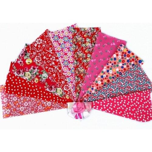 Mixed 10design red square flower Printed Cotton Fabric for Handmade Sewing Material Patchwork Curtain Needlework DIY 20*30cm Wh