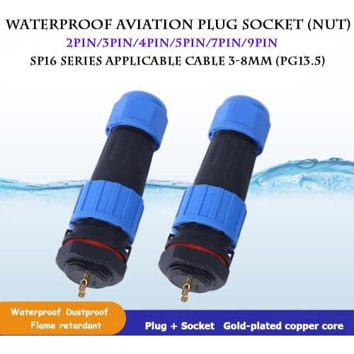 Waterproof Aviation Plug Socket Rear Nut Panel Type Wire Connector SP16 Connector 2-3-4-5-6-7-9P Core