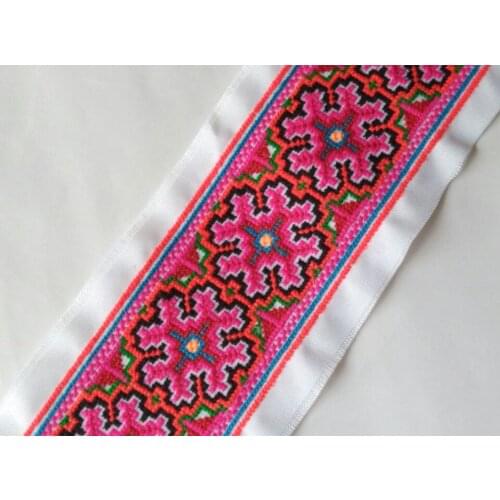 Miao hmong embroidery crochet cotton fabric lace trim 8cm dress collar ribbon tape webbing ethnic tribal india boho gypsy DIY
