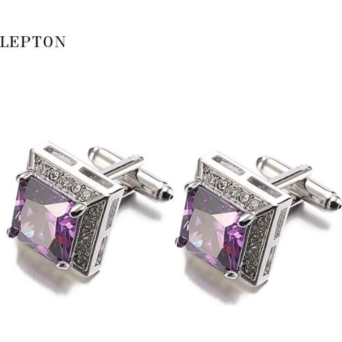 High Quality Purple AAA Zircon Cufflinks For Mens Hot Sales Luxury Crystal Cuff links Of Groom Wedding Jewelry With Gift Box