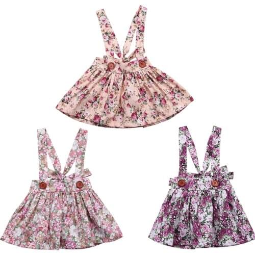 0-4Y Pretty Toddler Kids Baby Girls Floral Skirt Princess Children Bib Strap Skirt Boho Sundress Clothes 0-4Y