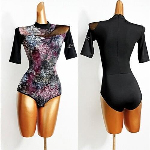New Latin Dance Tops For Women Printed Short Sleeve One-Piece Latin Practice Clothes Tango Latin Ballroom Dancing Clothes DN7364