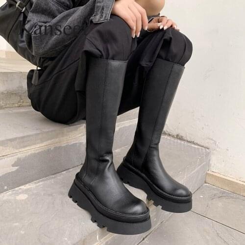Kanseet Women Knee-High Boots 2021 Winter New Modern Boots Round Toe Platform Chunky High Heel Shoes Black Warm Women Long Boots