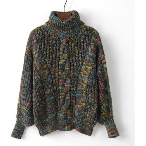 Winter Fashion Vintage Turtleneck Knitted Sweater Women Autumn Loose Retro Pullover Swaeter Knit Long Sleeve Woman Sweaters