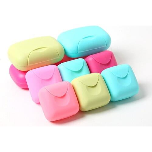 1pcs Portable Soap Dishes Soap Container Bathroom Acc Travel Home Plastic Soap Box With Cover Small/big Sizes candy color