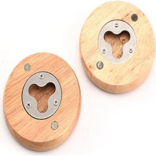 100Pcs/lot Wooden Round Shape Bottle Opener Coaster Fridge Magnet Decoration Beer Bottle Opener Factory wholesale