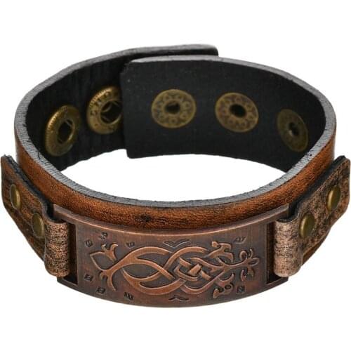 2020 retro style Charm Wide Leather Bracelet Men Punk Braided Rope Alloy Cuff Bangle Male Wristband Viking Bracelet Mens Jewelry