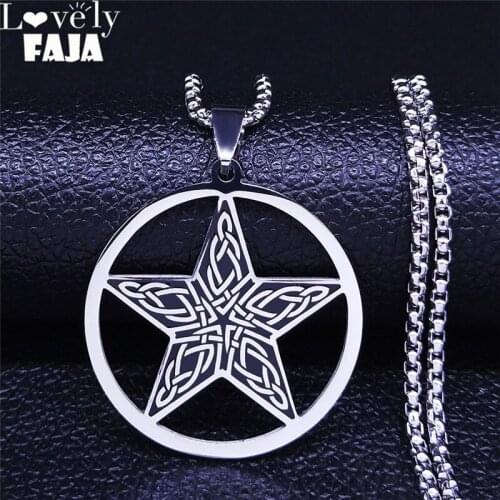 2021 Fashion Viking Pentagram Stainless Steel Statement Necklace Black Silver Color Necklaces Jewelry cadenas mujer N892S03