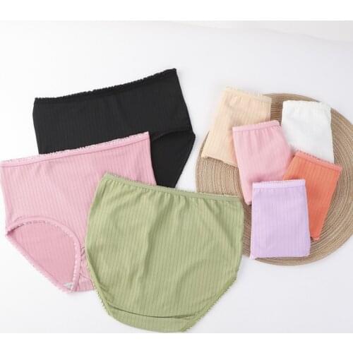 3Pcs/Set Womens Large Size M-XXL Underwear High-waist Lace Panties Abdomen Buttocks Sculpting Briefs Solid Striped Lingerie