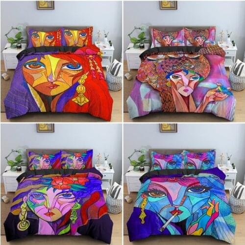 3D Abstract Woman Portrait Duvet Cover Set Bedroom Decor Cubism Face Fantasy Design Duvet Cover King Twin Full Bedclothes 2/3PCS