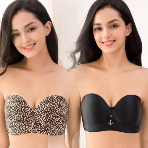 Sexy Women Strapless Bra Invisible Breast Lift Up Leopard Slim Seamless Breathable Wireless Brassiere Wrapped Chest Plus Size