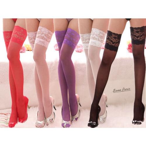 YQ64 2017 Sexy Red Black Stockings Lace Sexy Top Stay Up Stocking Women Long Thigh Knee High Lingerie Stockings Pantyhose
