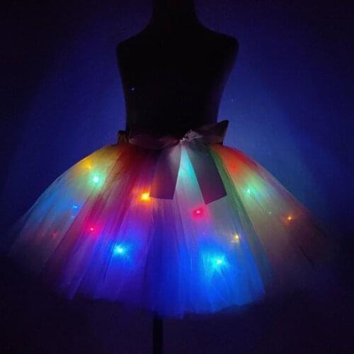 Girl children dance show perform Stage Beauty contest wedding party tutu LED skirt shinning Luminescence Twinkle skirt