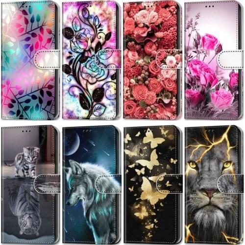 Kids Flip Wallet Animal Flower Phone Case For Samsung Galaxy A02 A02S A12 A32 A42 A52 A72 S21 Fe Plus Note20 Ultra Etui Bag D08F