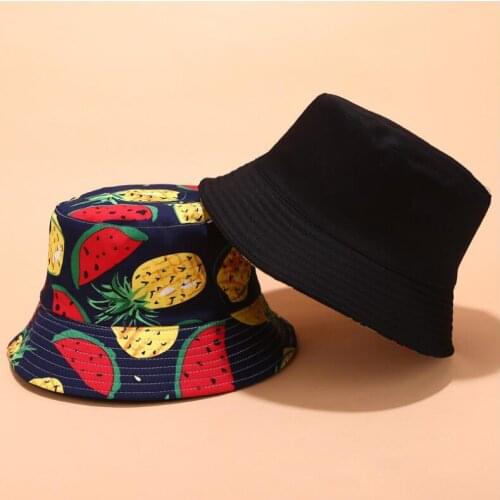 2019 Two Side Reversible Fruit Cherry bucket hat for men women fisherman hat panama bob hat summer pineapple,watermelon,lemon