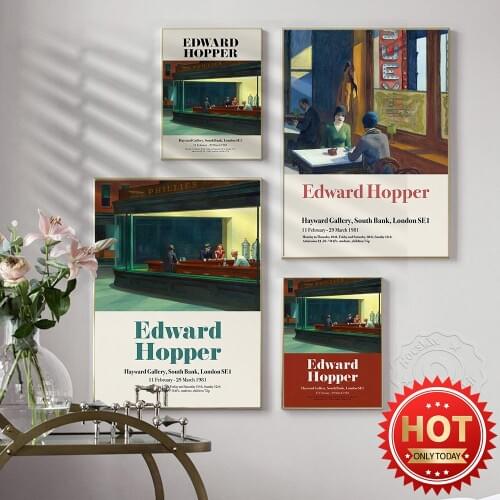 Edward Hopper Artwork Poster, Nighthawks Wall Art, Edward Prints Poster, Hopper Exhibition Museum Poster, Hayward Gallery Art